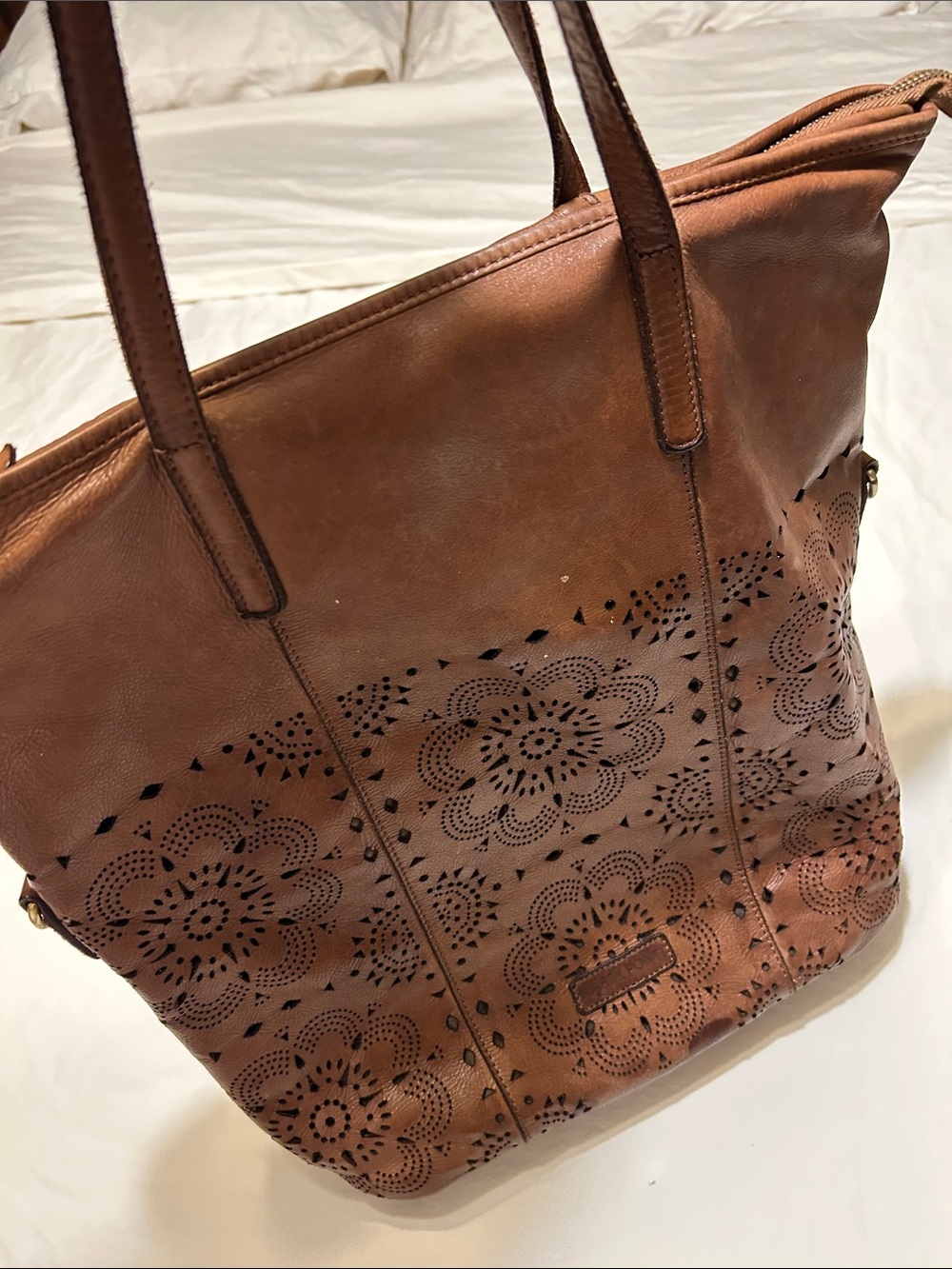 Women’s Brown Laser-Cut Floral Tote Bag